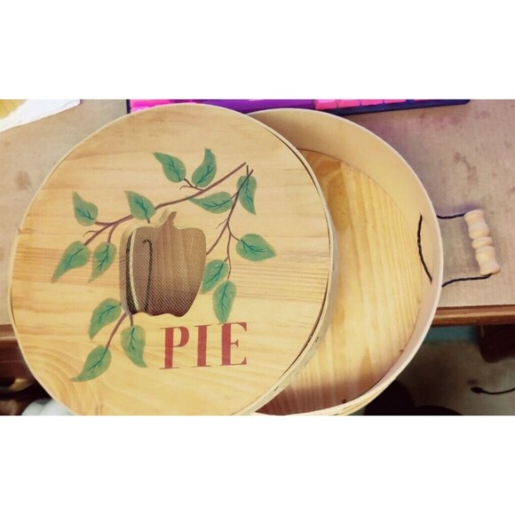 PIE HOLDER/ CARRIER bentwood box 2 Handled Hand Painted Farmhouse 11" W - Picture 6 of 6